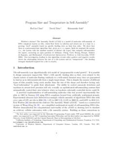 Program Size and Temperature in Self-Assembly∗ Ho-Lin Chen† David Doty†  Shinnosuke Seki‡