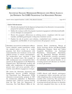 POLICY RESEARCH ASSOCIATES  Successfully Engaging Misdemeanor Defendants with Mental Illness in Jail Diversion: The CASES Transitional Case Management Program Jacob & Valeria Langeloth Foundation | CASES | Policy Researc