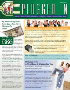 PLUGGED IN april 2013 Monthly Newsletter for members of Community Powered Federal Credit Union  By Refinancing Your