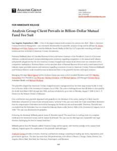 Analysis Group Client Prevails in Billion-Dollar Mutual Fund Fee Suit