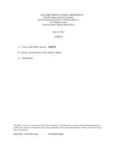 EAST PROVIDENCE SCHOOL DEPARTMENT East Providence School Committee East Providence City Hall - Conference Room A 145 Taunton Avenue East Providence, Rhode Island 02914