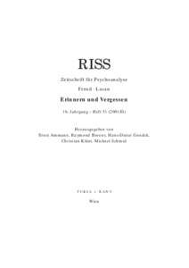 RISS Zeitschrift für Psychoanalyse Freud . Lacan Erinnern und Vergessen 16. Jahrgang – HeftII)