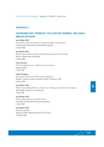 T H E A U D I T O R - G E N E R A L A N N U A L R E P O R T 2005—2006  APPENDIX 5 ADDRESSES AND PAPERS BY THE AUDITOR-GENERAL AND ANAO SENIOR OFFICERS Ian McPhee PSM
