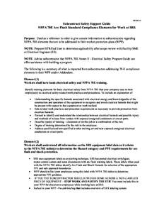 [removed]Subcontract Safety Support Guide NFPA 70E Arc Flash Standard Compliance Elements for Work at SRS Purpose: Used as a reference in order to give consist information to subcontractors regarding NFPA 70E elements t