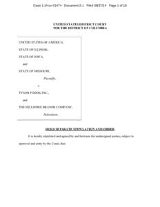 Hold Separate Stipulation and Order: U.S. and  Plaintiff States  v. Tyson Foods, Inc. and The Hillshire Brands Company