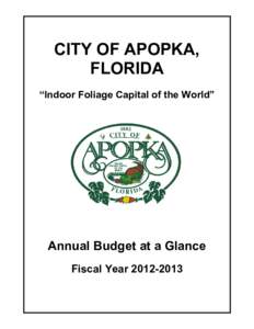 CITY OF APOPKA, FLORIDA “Indoor Foliage Capital of the World” Annual Budget at a Glance Fiscal Year[removed]