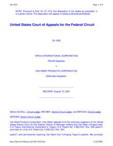 Federal Circuit Court Decisions / Tapco International v. Van Mark Products (Nonprecedential)