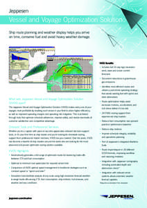 Jeppesen  Vessel and Voyage Optimization Solution Ship route planning and weather display helps you arrive on time, conserve fuel and avoid heavy weather damage.