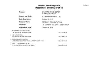 State of New Hampshire Department of Transportation Project: SALEM TO MANCHESTER BI-A000(128) 13933H