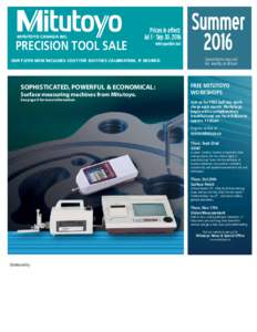 MITUTOYO CANADA INC.  PRECISION TOOL SALE Prices in effect: Jul 1 - Sep 30, 2016