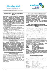 Monday Mail Monday, 20 October, 2014 e [removed] w www.gvml.com.au t[removed]VICTORIAN EBOLA VIRUS DISEASE RESPONSE PLAN