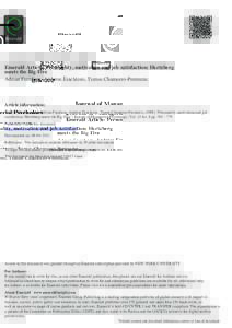 Journal of Managerial Psychology Emerald Article: Personality, motivation and job satisfaction: Hertzberg meets the Big Five Adrian Furnham, Andreas Eracleous, Tomas Chamorro-Premuzic  Article information: