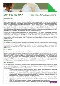   Why Use the ISA? Frequently Asked Questions Why Use the ISA?