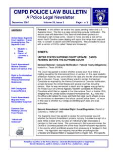 CMPD POLICE LAW BULLETIN A Police Legal Newsletter December 2007 Contents United States Supreme