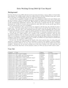 Data Working Group 2016 Q1 Case Report Background The Data Working Group (DWG) filed 42 cases for the time period from 1 January 2016 to 31 MarchSome inquiries were handled quickly without any official action on t