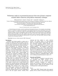 Indian Journal of Geo- Marine Sciences Vol), December 2013, pp. 1023–1027 Preliminary analysis on generated jet pressure from ionic polymer composite actuated radial contraction using balloon manometry technique