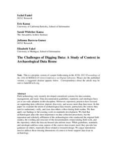 The Challenges of Digging Data: A Study of Context in Archaeological Data Reuse