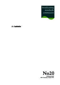 the bulletin  No20 Embargoed until 0001 Thursday 29 April 1999
