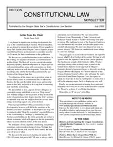 OREGON  CONSTITUTIONAL LAW NEWSLETTER Published by the Oregon State Bar’s Constitutional Law Section