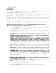 Resume of Minutes JO-CARROLL ENERGY, INC. Board Meeting Minutes February 27, 2013 The board met at the Galena Territory Owners’ Club on Wednesday, February 27, 2013. The following is a summary of the meeting activities