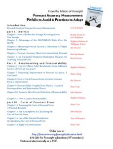 New! From the Editors of Foresight Forecast Accuracy Measurement: Pitfalls to Avoid & Practices to Adopt introduction	 Dos and Don’ts of Forecast Accuracy Measurement	 part I. metrics