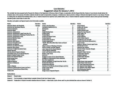 Law Libraries Suggested values for January 1, 2012 This schedule has been prepared by the Property Tax Division of the Department of Revenue, State of Oregon, in cooperation with the Oregon State Bar. Owners of Law Libra