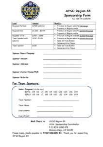 AYSO Region 84 Sponsorship Form Tax ID#: [removed]Level Regional Platinum