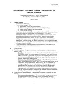 Testimony of Dr. David Keeley, State Planner, Maine State Planning Office at the U.S. Commission on Ocean Policy Northeast Regional Meeting, Boston Mass.. July 23-24, 2002