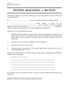 SAMPLE PETITION REQUESTING A RECOUNT