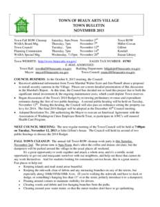 TOWN OF BEAUX ARTS VILLAGE TOWN BULLETIN NOVEMBER 2013 *******************************************************************************************  Town Fall ROW Cleanup