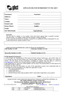 200  APPLICATION FOR MEMBERSHIP TO THE GBCT Forename: