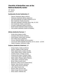 Checklist of Butterflies seen at the National Butterfly Center 237 SpeciesSwallowtails (Family Papilionidae) 9 •