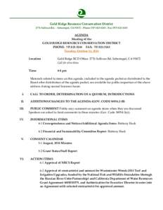 Gold Ridge Resource Conservation District 2776 Sullivan Rd. – Sebastopol, CA 95472 – Phone – FaxAGENDA Meeting of the GOLD RIDGE RESOURCE CONSERVATION DISTRICT