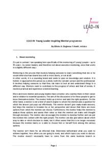 Leader Mentor programme LEAD-IN Young Leader-Inspiring By Olivier A. Onghena-’t ’t Hooft, Hooft initiator