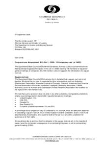 27 SeptemberThe Hon Linda Lavarch, MP Attorney-General and Minister for Justice The Department of Justice and Attorney General GPO Box 149