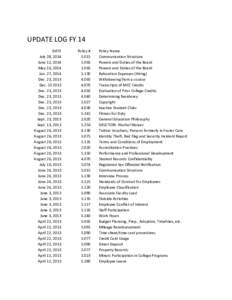 UPDATE LOG FY 14 DATE July 28, 2014 June 12, 2014 May 16, 2014 Jan. 27, 2014