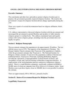 ANGOLA International Religious Freedom Report