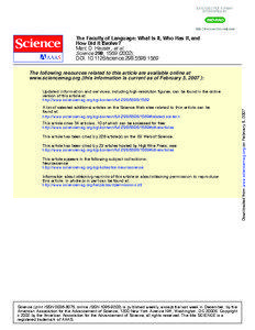 The Faculty of Language: What Is It, Who Has It, and How Did It Evolve? Marc D. Hauser, et al.