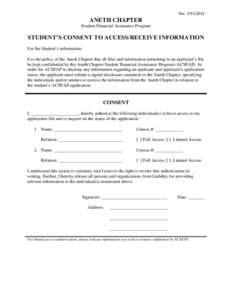 RevANETH CHAPTER Student Financial Assistance Program  STUDENT’S CONSENT TO ACCESS/RECEIVE INFORMATION