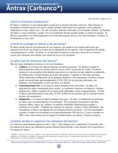 HOJA DE DATOS DE SALUD PÚBLICA DE MASSACHUSETTS  Ántrax (Carbunco*) Abril de 2014 | Página 1 de 3  ¿Qué es el ántrax (carbunco)?