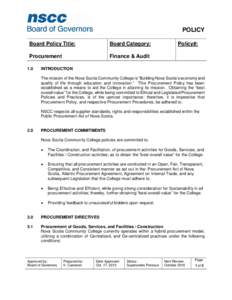 POLICY Board Policy Title: Board Category:  Procurement