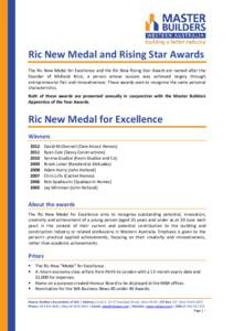 Ric New Medal and Rising Star Awards The Ric New Medal for Excellence and the Ric New Rising Star Award are named after the founder of Midland Brick, a person whose success was achieved largely through entrepreneurial fl
