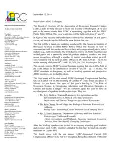 September 12, 2014 Dear Fellow AERC Colleague, http://www.ecosystemresearh.org BOARD OF DIRECTORS 2014 President John (Jay) A. Arnone III