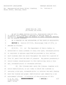 MISSISSIPPI LEGISLATURE  REGULAR SESSION 2015 By: Representatives Hood, Miles, Crawford, Brown (20th), Jennings, Hines