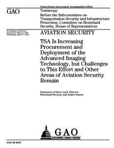 United States Government Accountability Office  GAO Testimony Before the Subcommittee on