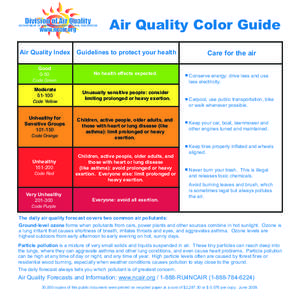 Division of Air Quality DEPARTMENT OF ENVIRONMENT AND NATURAL RESOURCES www.ncair.org  Air Quality Color Guide