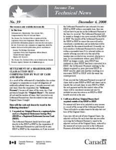 Income Tax  Technical News No. 39 This version is only available electronically. In This Issue