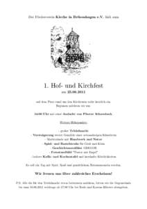 Der Förderverein Kirche in Brüsenhagen e.V. lädt zum  1. Hof- und Kirchfest amauf dem Platz rund um den Kirchturm recht herzlich ein.