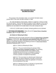 POST-DECISION PRACTICE INFORMATION SHEET The purpose of this information sheet is to provide information about practice after a final order has been entered in a case. For cases decided by merits panels, a Notice of Judg