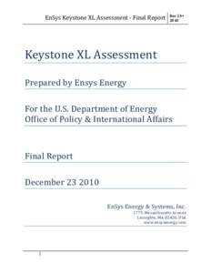 EnSys Keystone XL Assessment - Final Report